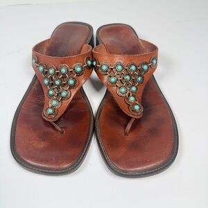Sesto Meucci Brown Sandals with Turquoise Embellishments